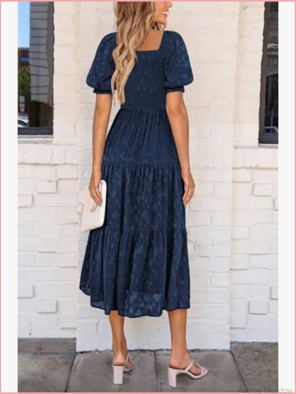 Square Neck Short Sleeve Smocked Midi Dress Floral Boho - Picture 2 of 7